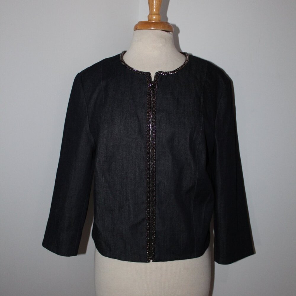 NWT Susan Bender Denim Chain Link Trim Zip Front Jacket 14